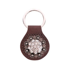 Load image into Gallery viewer, Montana West Real Leather Silver Rhinestones Concho Key Fob/Key Chain
