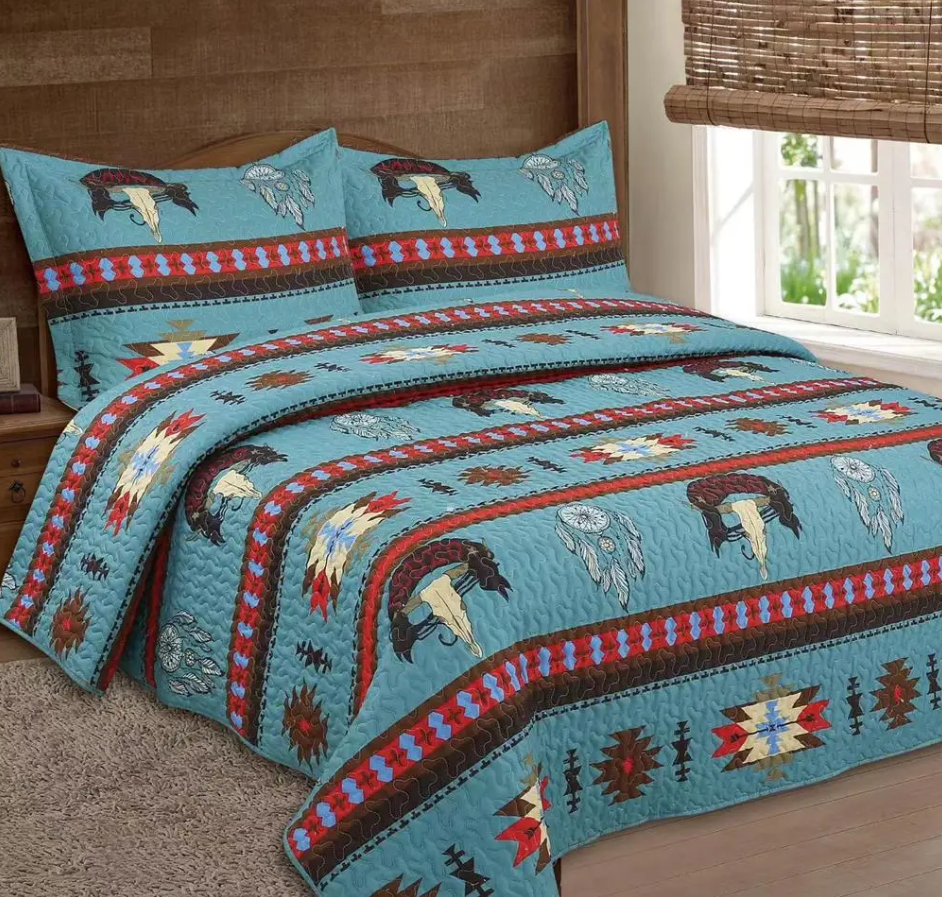 Turquoise Navajo Rodeo 3pc Bedspread Quilt