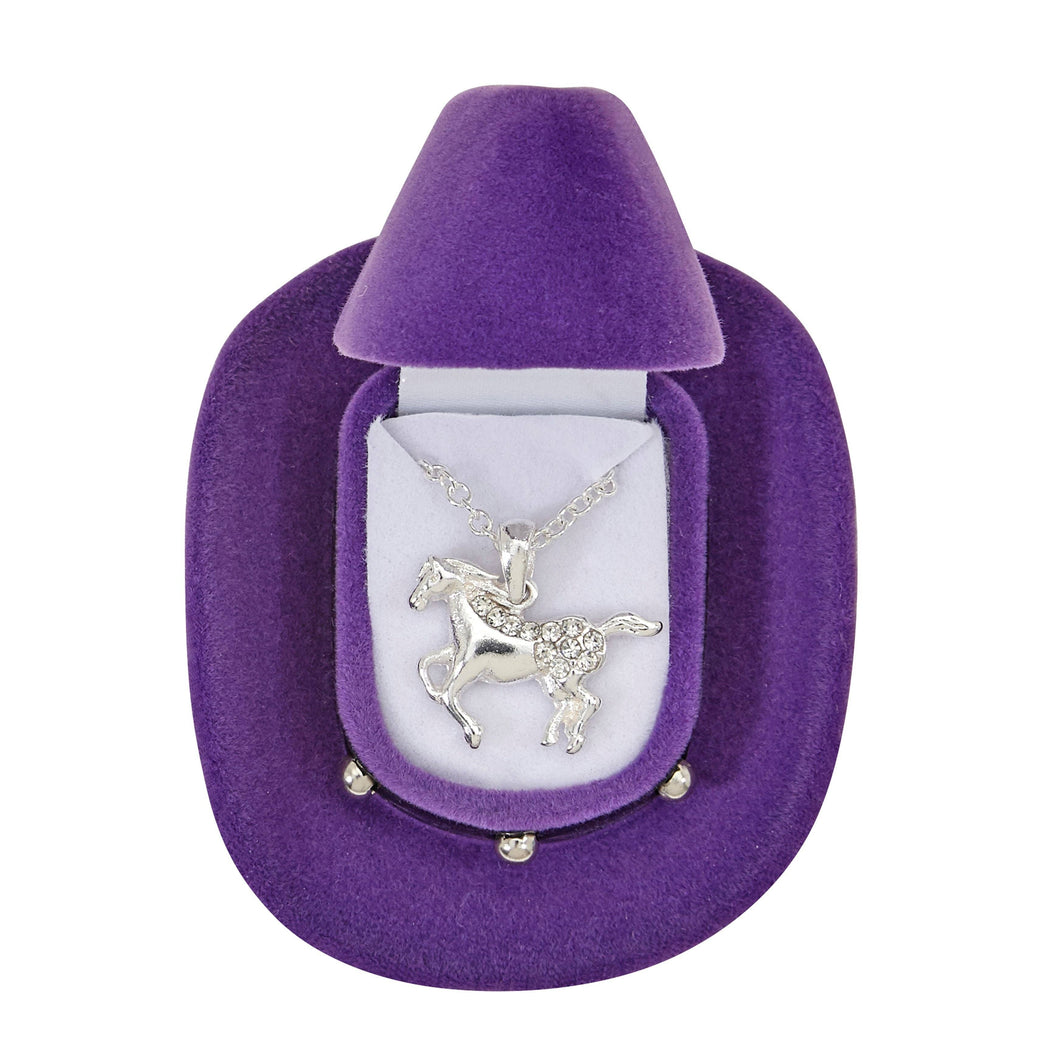 AWST Int'l Galloping Horse Necklace w/Colorful Cowboy Hat Box
